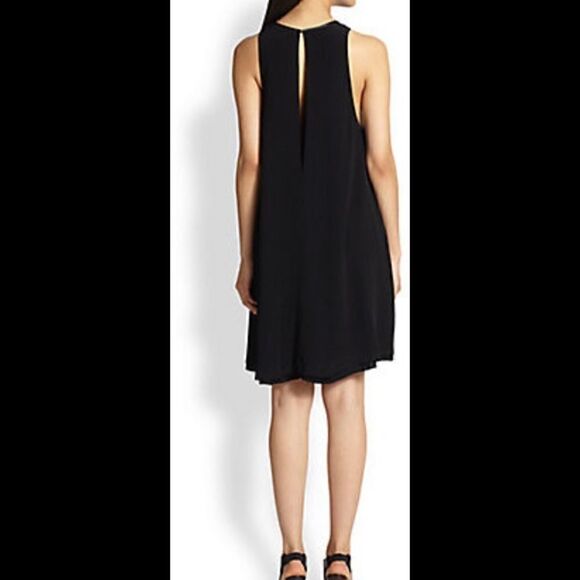 T Alexander Wang Leather Trimmed Crepe Melange Trapeze Raw Cut Swing Dress, Sz 0 - Picture 12 of 12